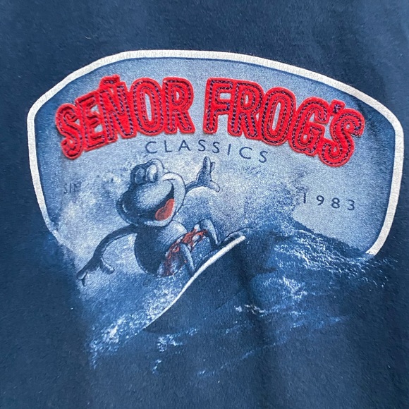 Senor Frogs Shirt Size Large Blue Raised Embroidered Spell Out Vallarta Mexico - Picture 1 of 16